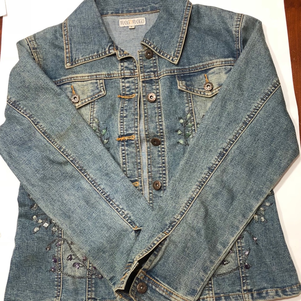 MANGO MANGO Colorful Rhinestone Denim Jacket Sz Sm - Picture 3 of 13